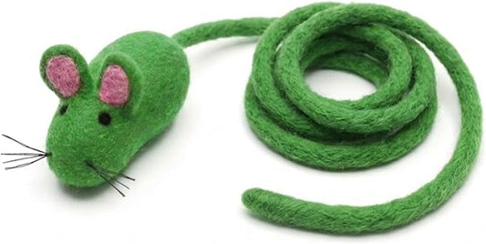 Glaciart One Felt Mouse Cat Toy – Soft Fuzzy Enrichment 100% Natural Wool - Interactive Catnip Play Cat Toy Set - Safe for Pets, Non-AZO Colored Dyes - 100” Long