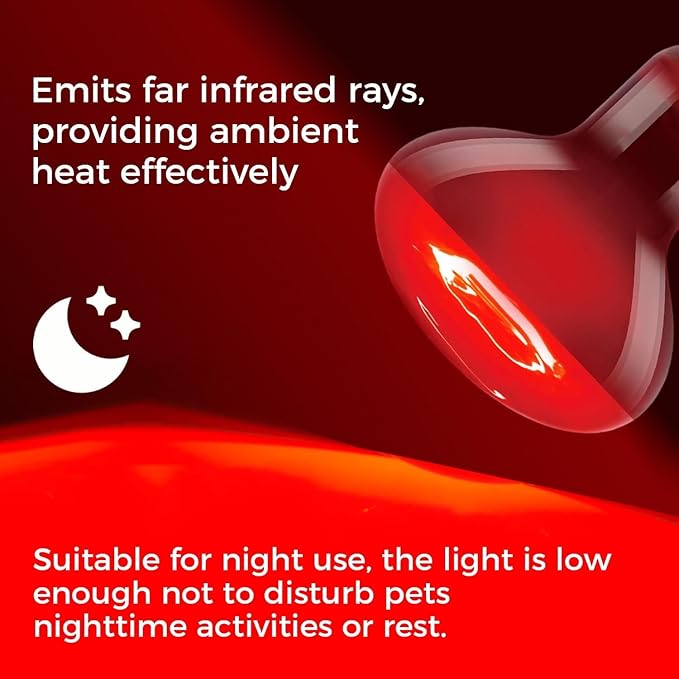 Red Reptile Heat Lamp Bulb 100W, Infrared Heat Emitter Red Heat Lamp for Reptile Amphibian, Infrared Basking Spot Light Bulb 2PCS