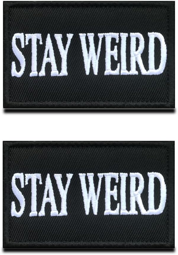 Zcketo 2 Packs Stay Weird Funny Biker Embroidered Hook & Loop Emblem Badge Applique Patches for Clothes Uniform Armband Moto Bag Backpack Jackets Jeans Service Dog Vest Harness