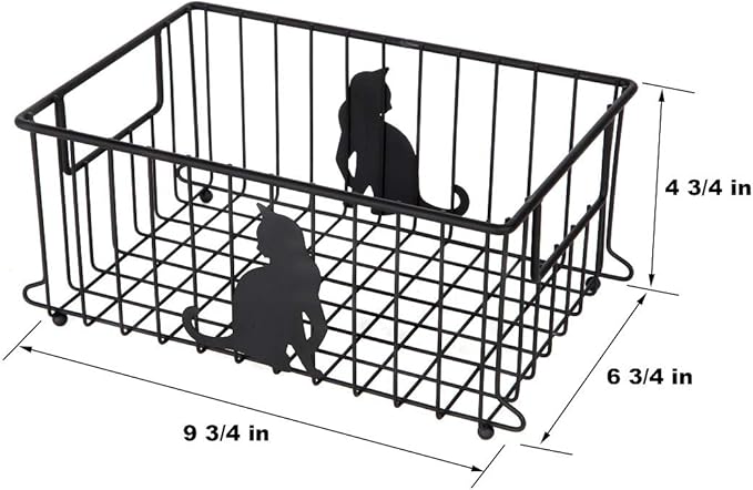 Lily's Home Cat-Themed Wire Basket, Kitchen and Desk Organizer, Cute Caddy for Cat Lovers for Kitchen, Pantry, Cabinet, Bathroom and Office (Large)