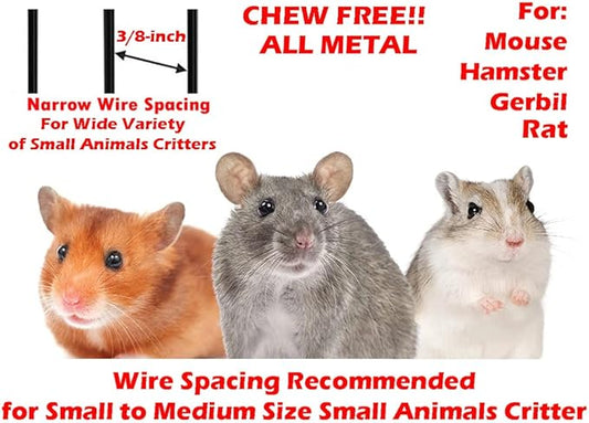 3-Levels Easy Portable Collapsible Ferret Chinchilla Sugar Glider Rats Mouse Animal Critter Bite-Proof Metal Carrier Travel Cage with Narrow 3/8-Inch Bar Spacing Easy to Setup No Tools Needed