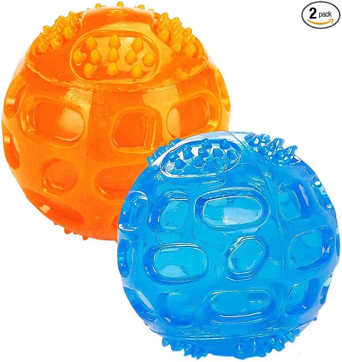 ACEONE Dog Squeaky Ball, Pet Squeak Chew Bouncy Rubber Toy Balls for Small Large Dogs Indestructible Exercise Training Playing