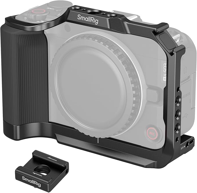 SmallRig R50 V Camera Cage for Canon R50V, Built-in Ergonomic Silicone Grip, QR Plate for Arca, 1/4"-20 Threaded Hole, 3/8"-16 Holes for ARRI, Cold Shoe, QD Sockets, Vertical Shooting(Black)-5427