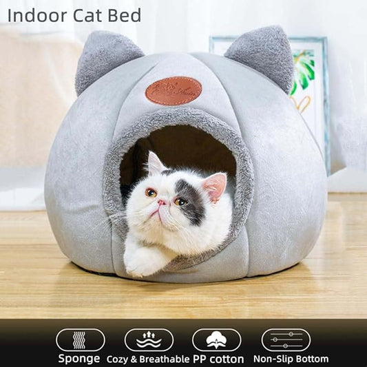 Cat Beds for Indoor Cats, Cozy Cat Cave Bed Dog House Cats Tent with Removable Cushion Pillow, Soft Warm Pet House Puppy Bed, Cute Pet Nest for Kitten Small Dog (Gray, L-14.2x14.2x14.2 Inches)