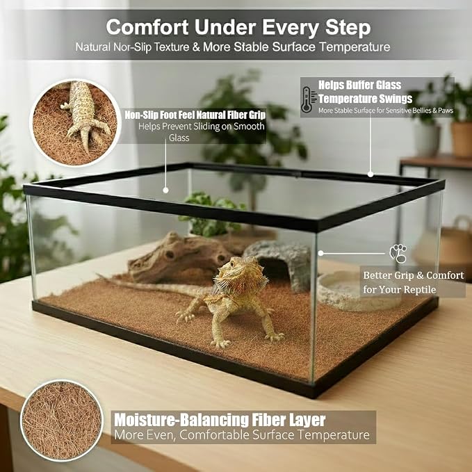 Reptile Carpet, Reptile Mat, Natural Coconut Fiber Liner Flooring for Tank, Bearded Dragon Tank Accessories (18"X 36", 2 PCS)