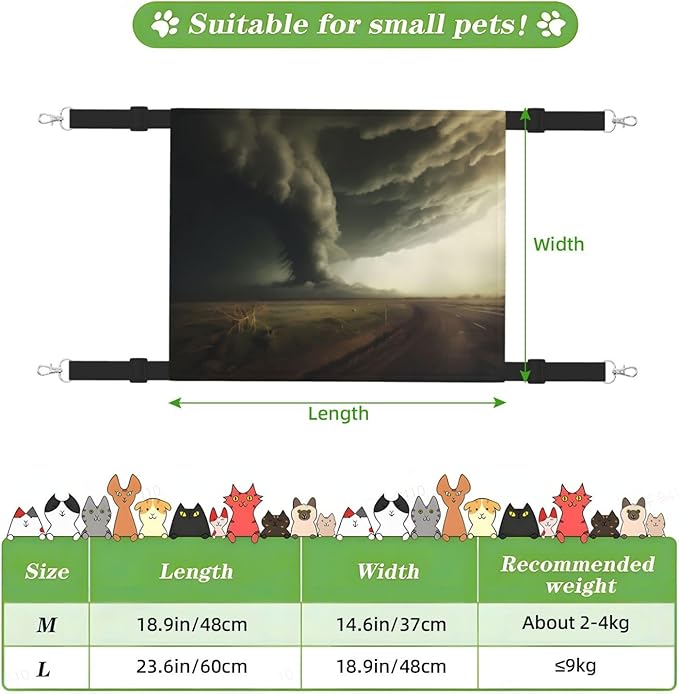 A Massive Tornado Large Printed pet Hammock - Sleeping Hammock for Cats, Ferrets, Puppies, Rabbits, Small Animals
