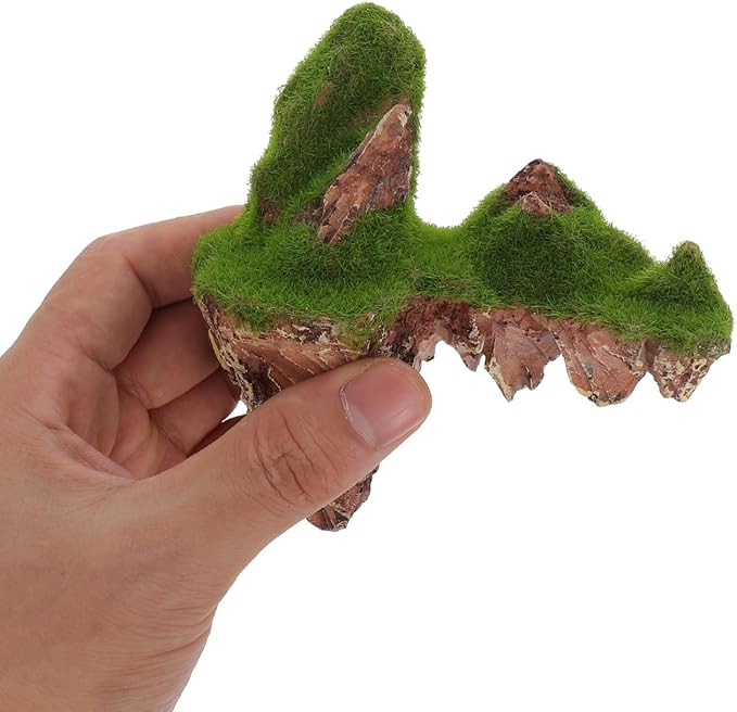 POPETPOP Floating Aquarium Rock Decorations, Set of 2 Suspended Moss Stones for Fish Tank, Avatar Style Floating Island Mountain, Yellow Ethereal Landscape Decor with Suction Cups