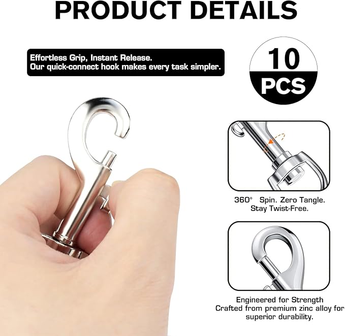 Swivel Snap Hooks, Lucky Goddness 10pcs Metal Heavy Duty Square Eye Clasp Buckle Trigger Clip Multipurpose- Best for Spring Pet Buckle, Key Chain for Linking Dog Leash Collar, Handmade Crafts Project