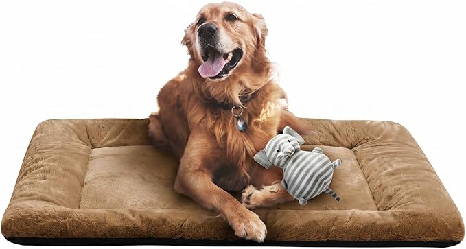 Dog Beds Crate Pad for Large Dogs Ultra Soft Dog Crate Bed Washable & Anti-Slip Kennel Pad for Dogs Cozy Sleeping Mat,Camel 42inch