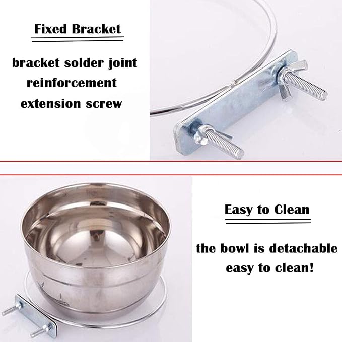 JiangYanus Stainless Steel Hanging Pet Bowls, Dog Crate Food and Water Bowl | Metal Coop Cups with Clamp Holder Detachable Cage Kennel Bowl Feeder Dish for Dogs Cats Birds Ferret Rabbit and Small Animals