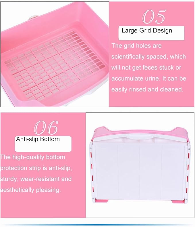 Large Rabbit Litter Box,Corner Potty Trainer with Drawer for Small Animals, Easy Clean Bedding Toilet for Adult Bunny, Guinea Pig, Ferret, Hamster (Pink)