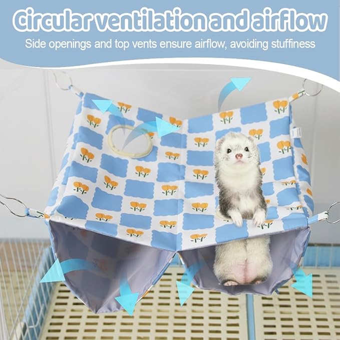DONGKER Ferret Rat Hammock,Double-Layer Hanging Guinea Pig Tunnel Cave Includes 4 Stainless Steel Hooks for Hamster Sugar Glider Squirrel Chinchilla Playing Sleeping