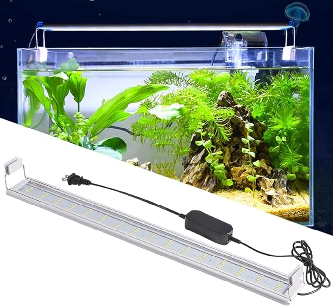 LED Aquarium Light, Full Spectrum Fish Tank Lighting, Ultra-Thin 1cm Design, 6-Row Blue & White LEDs, No Flicker, High Efficiency Cooling for 18.9-21.9in Fish Tanks (18.9inch)