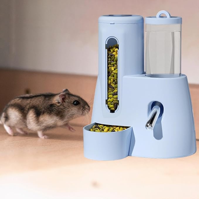 Baoblaze Automatic Hamster Feeder Food Dispenser Hamster Water Bottle Lightweight Clear Food Container for Ferrets Gerbils Chinchillas, Blue, 80ml