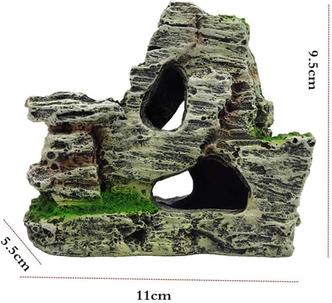 Resin Aquarium Mountain Decor with Moss Rock Cave - Multi-Level Terrain for Fish Tank Landscaping,Rock Hidden Cave and Crevices for Shrimp, Reptile Habitat