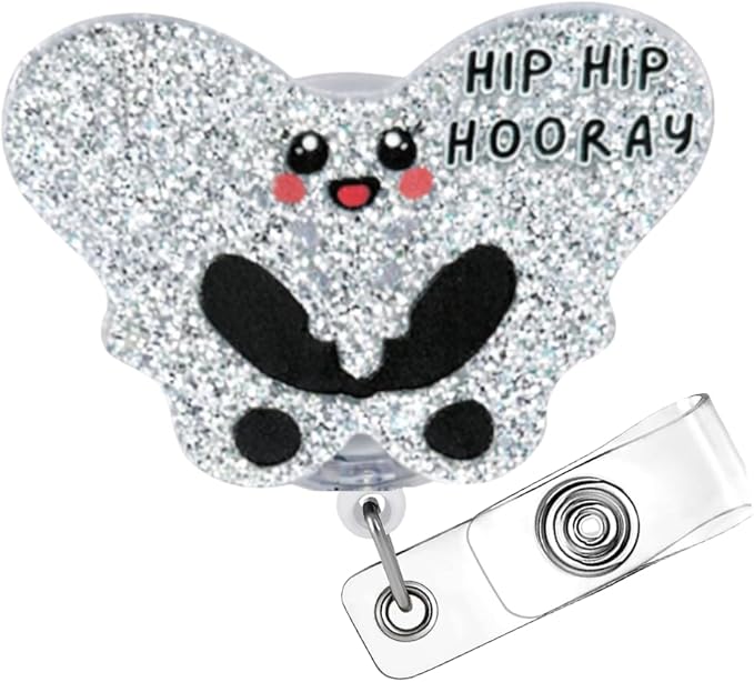Hip Hip Hooray Badge Reel IVN Pelvis Bone Spine Surgical Trauma Orthopedic Hospital Rehab Medical ER ID Name Holder with Alligator Clip Gift for Ortho Nurse Doctor RN MD XRay Tech Healthcare Workers
