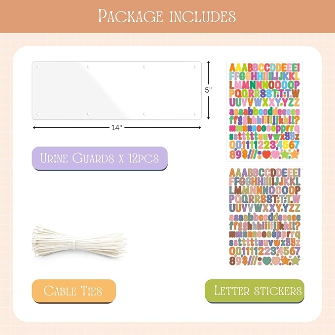 12 Pack Transparent PVC Urine Guard for Small Pets - 14”x5” Trimmable Cage Edge Liner with DIY Letter Stickers & Zip Ties, Personalize Plastic Side Lining for Rabbits Guinea Pigs Hamsters Ferrets