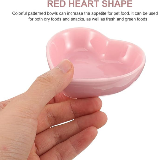 UKCOCO Ceramic Hamster Food Bowl, Pink Heart Shaped Guinea Pig Water Dish, Heavy Tip-Proof Small Animal Feeding Bowl for Rabbit and Chinchilla, Cute Cage Accessories