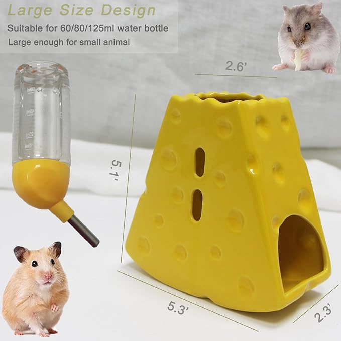 Adjustable Water Bottle Holder - 125ML Syrian Hamster Water Bottle with Widen Bottom Stand Anti-Fall, Ceramic Cheese Water Dispenser for Mice, Gerbil