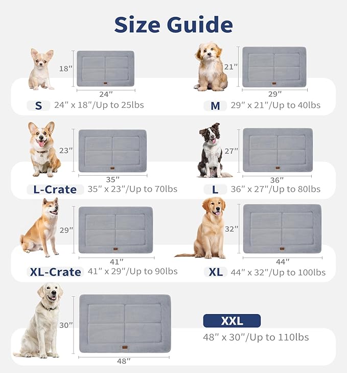 MADE 4 PETS Dog Crate Pad Bed for Medium Dogs, Washable & Reversible, Anti-Slip Kennel Mat for Cozy Sleeping, Soft Fluffy Dog Bed for Indoor & Outdoor Use, 29"x21", Gray