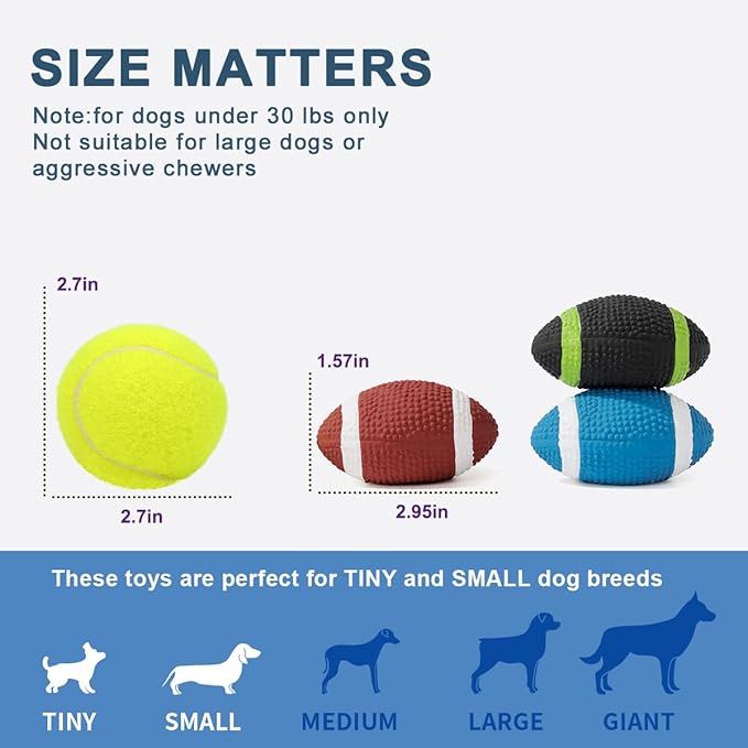 Squeaky Dog Ball, Soft Latex Rubber Squeaky Toy for Small Dogs Puppies, Cute Bounce Squeak Football for Fetch Play