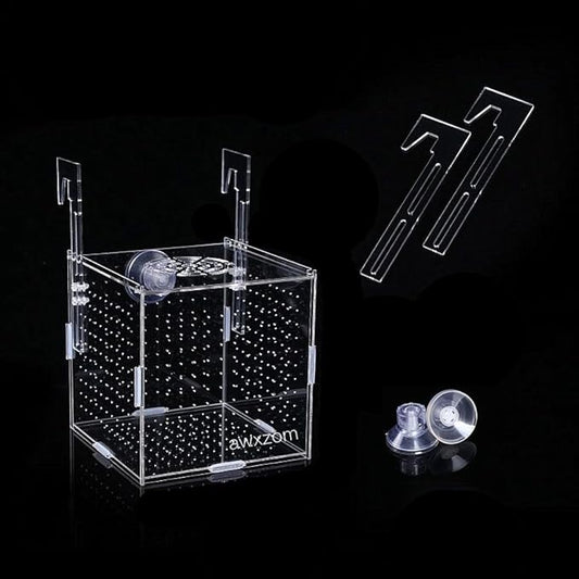 AWXZOM Acrylic Fish breeding Box, Acrylic Fish Isolation Box, Fish Separator for Aquarium, Hatchery Incubator with Suction Cups for Small Baby Fishes Shrimp Clownfish Guppy (5.9 * 5.9 * 5.9inch)