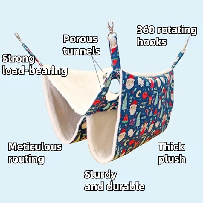 Enlarged Ferret Rat Hammock, 2 Holes Warm Guinea Pig Double Layer Hammock, Hanging Tunnels and Tubes Soft Hiding Playing Sleeping for Small Animals (Purple)