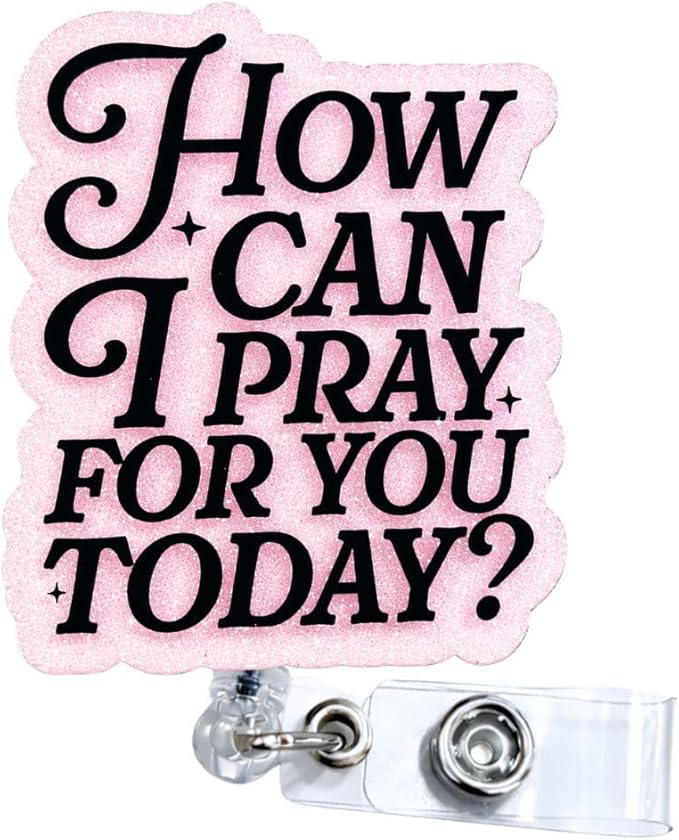 How Can I Pray for You Pink Badge Reel Christian Religious God ID Name Holder Clip Retractable Lanyard Reels for Nurse RN Medical Caregiver Healthcare Worker Staff Gift Nursing Accessories Supplies