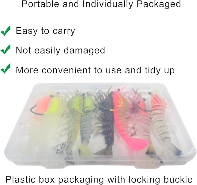 Bionic Swimming Shrimp Lure, Top Water Fish Bites Soft Stuff Shrimp Bait for Bass, Hooks Fishing Lures for Freshwater and Saltwater