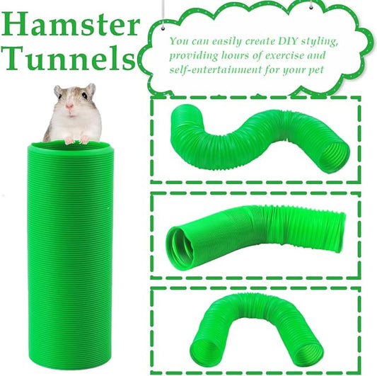 PINVNBY Plastic Tunnel for Hamster,2 PCS Guinea Pigs Tunnels with 19 PCS Chew Toy Collapsible Ferret Hideout Tubes Small Animals Cage Accessories for Hamsters Mouse Rat Gerbils Rats Mice(Green)