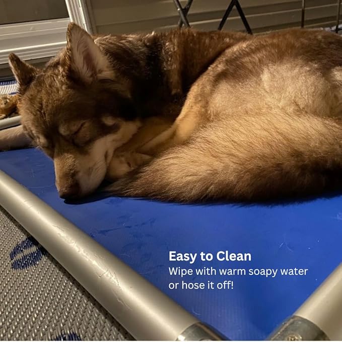 Kuranda Chewproof Elevated Dog Bed - Silver Aluminum - 35" x 23" - Heavy Duty Vinyl - Smoke