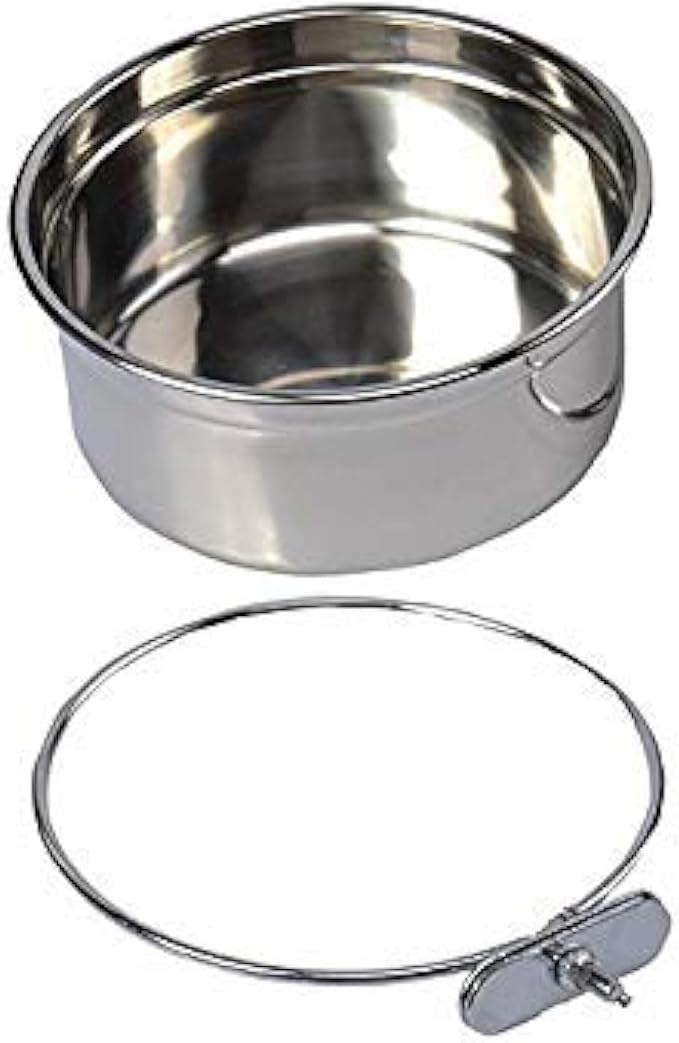 Pet Dog Stainless Steel Coop Cups with Clamp Holder - Detached Dog Cat Cage Kennel Hanging Bowl,Metal Food Water Feeder for Small Animal Ferret Rabbit (Large)