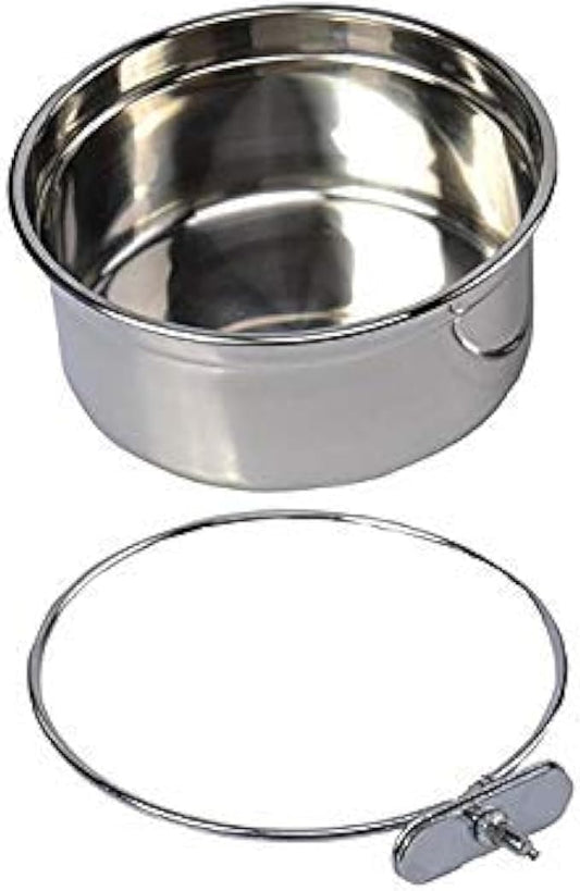 Pet Dog Stainless Steel Coop Cups with Clamp Holder - Detached Dog Cat Cage Kennel Hanging Bowl,Metal Food Water Feeder for Small Animal Ferret Rabbit (Large)
