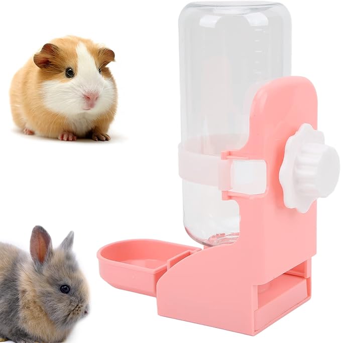 17oz Rabbit Water Bottle, Small Pet No Drip Hanging Water Dispenser, Automatic Bunny Water Bottle Water Feeder for Chinchilla Guinea Pig Hedgehog Ferret (Pink)
