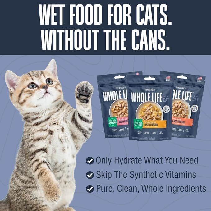 Whole Life Cat Freeze Dried Cat Food - Human-Grade Wet Food Toppers, Snacks & Lickable Treats, Instantly Hydrating Natural Broth Just Add Water - Shredded Chicken, 4.5 Oz