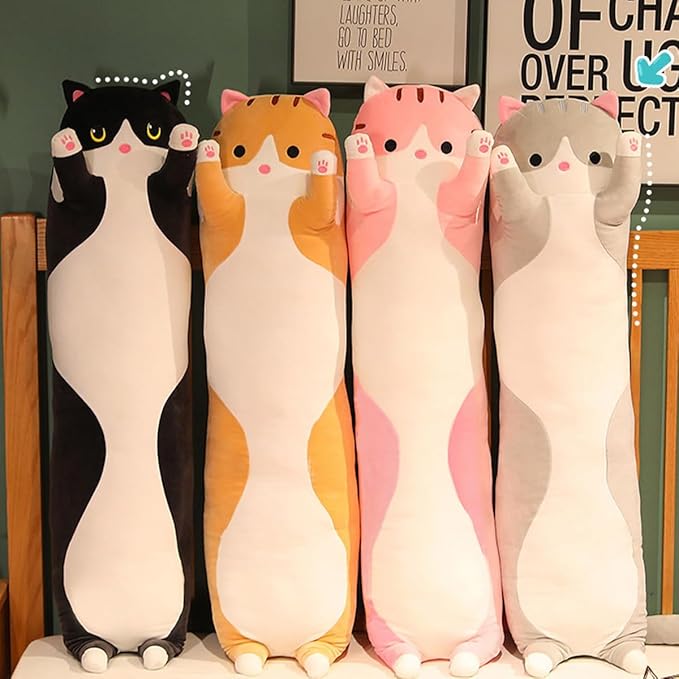 Pink Cat Long Plush Pillow Kitty Stuffed Animals Soft Sleeping Throw Pillow Doll Toy (Pink,35inches)