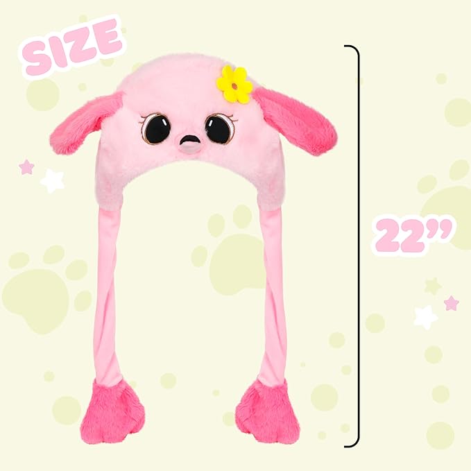 Bubblepompom Animal Hat with Ears Moving Jumping Pop Up Beating Hat Plush Holiday Cosplay Dress Up Funny Gift for Kids