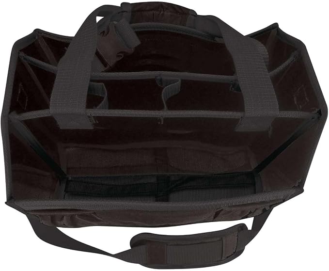 Country Pride Nylon Grooming Tote for Horses, Durable Mesh Bottom, Large Interior Compartments for Sprays and Bottles, Exterior Elastic Pockets, Detachable Padded Shoulder Strap,14"x12"x9" (Black)