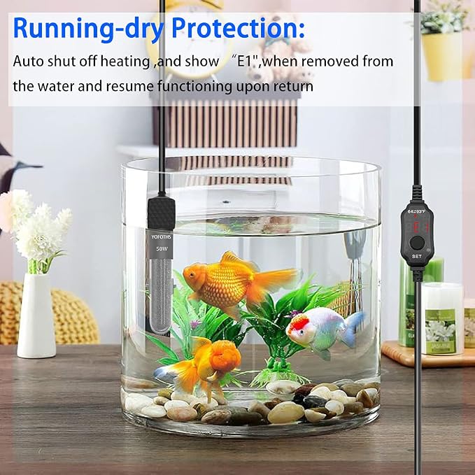 YOFOTHS Adjustable Mini Aquarium Heater 5-10 Gallons Submersible Small Fish Tank Heater 50W Digital Display Thermostat External Temperature Controller (50W)