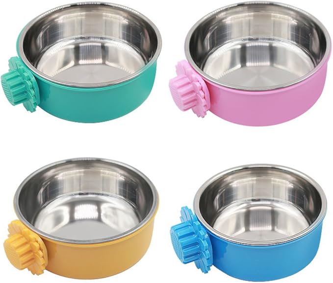 DEVILMAYCARE Pet Feeder Dog Bowl Stainless Steel Food Hanging Bowl Crates Cages Dog Parrot Bird Pet Drink Water Bowl Dish Accessory (L: 6''x2.2'', Blue)