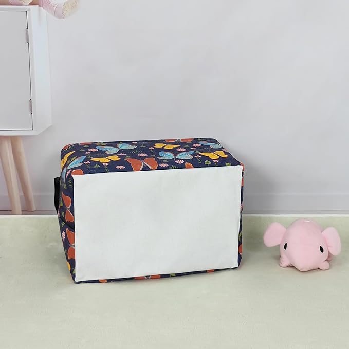 Storage Bins, Nursery Hamper Canvas Laundry Basket Foldable with Waterproof PE Coating Large Storage Baskets for Kids Boys and Girls, Office, Bedroom, Clothes,Toys(Rec-Colorful Butterfly ）