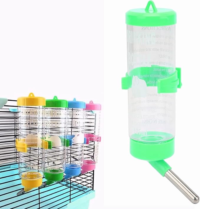 Hamsters Water Bottle, Automatic No Drip Hanging Water Feeder Dispenser for Small Animals Guinea Pig Rat Rabbit Dwarf Gerbil Chinchilla(Green 125ML)