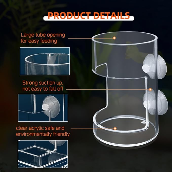 Automatic Fish Feeder for Aquarium Suction Cup, Acrylic Automatic Feeding Ring with 2 Spoons,Clear Turtle Shrimp Feeder for Fish Tank(Square+Round)