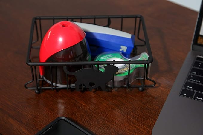 Lily's Home Cat-Themed Wire Basket, Kitchen and Desk Organizer, Cute Caddy for Cat Lovers for Kitchen, Pantry, Cabinet, Bathroom and Office (Small)