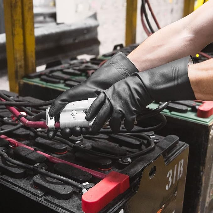 Tribello LIBMAN Heavy Duty Black Rubber Gloves - Chemical Resistant Glove - Reusable Mechanics Grip Gloves - Industrial, Cleaning, Dishwashing