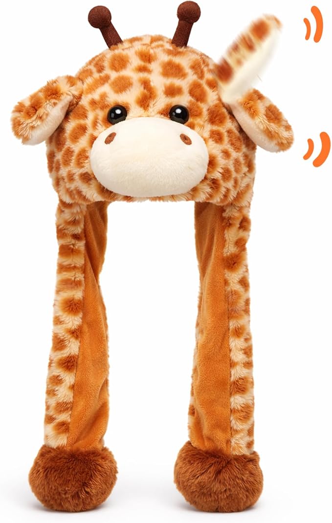 Bubblepompom Animal Hat with Ears Moving Jumping Pop Up Beating Hat Plush Holiday Cosplay Dress Up Funny Gift for Kids