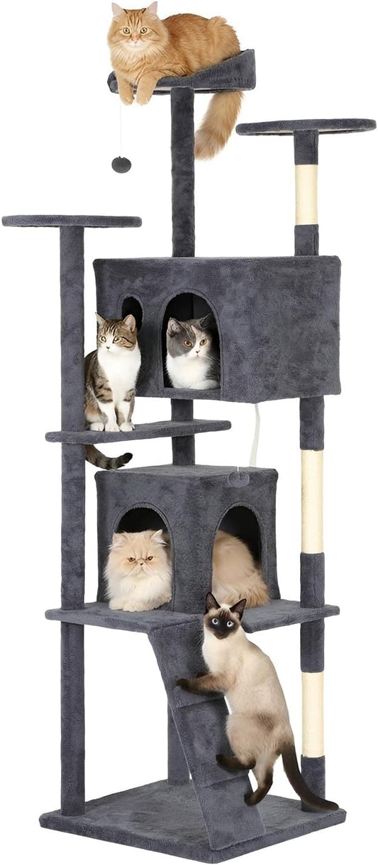 PayLessHere Cat Tree 81in Cat Tower with Cat Scratching Post,Multi-Level Cat Condo Stand House Furniture Kitty Activity Center with Furry Ball Toys Cat Tree for Indoor Cats,Dark Gray