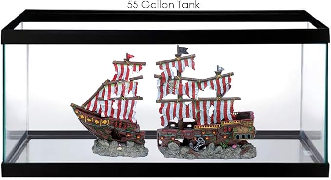 Penn-Plax Deco-Replicas Striped Sail Shipwreck Aquarium Decoration – Safe for Freshwater and Saltwater Fish Tanks – Large – 2 Pieces