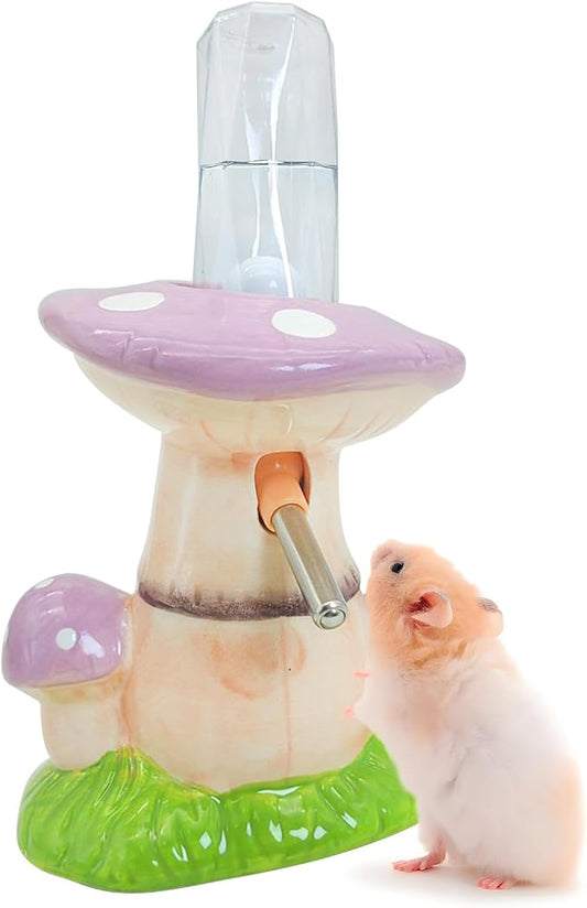 PINVNBY Hamster Water Bottle No Drip Ceramic Automatic Gerbil Water Bottle 80ML Water Dispenser with Mushroom Stand Holder for Gerbils Syrian Hamsters Dwarf Hamsters Mice (Purple)