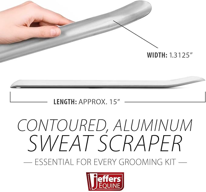 Jeffers Equine Aluminum Sweat Scraper for Horses, 15" - Contoured PVC Coated Grooming Tool for Removing Sweat, Water, Ergonomic Grip for Easy Use, Moisture from Hooves, Coat, Blanket, Pony, Stable